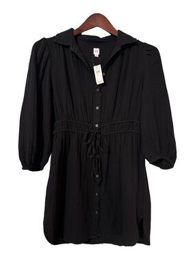 NWT GAP Black Textured Button Front Mini Dress Size Medium